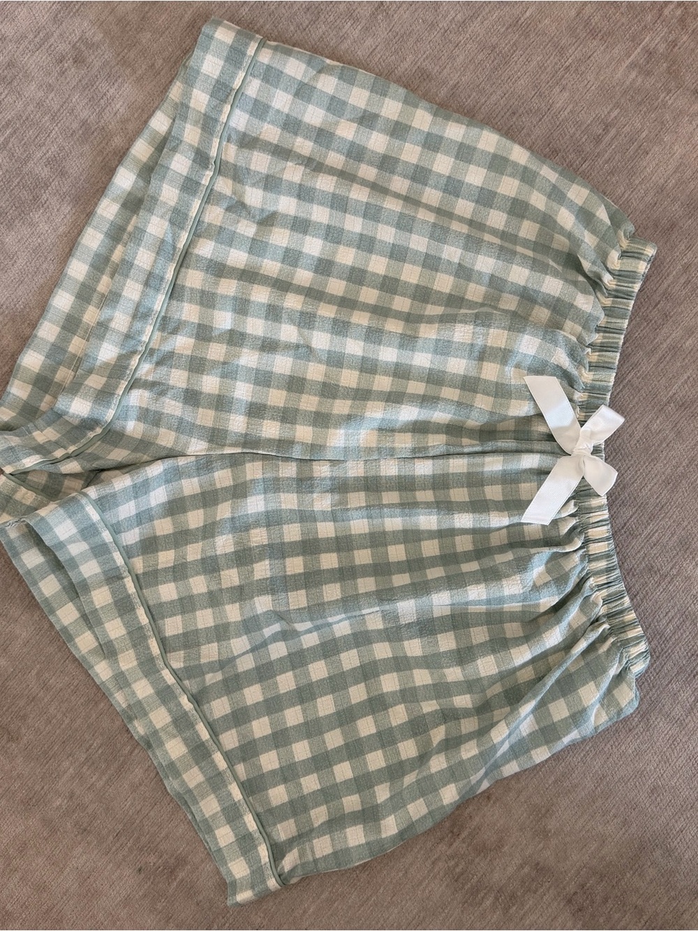 Gingham Light Green and White Elastic Waist Shorts